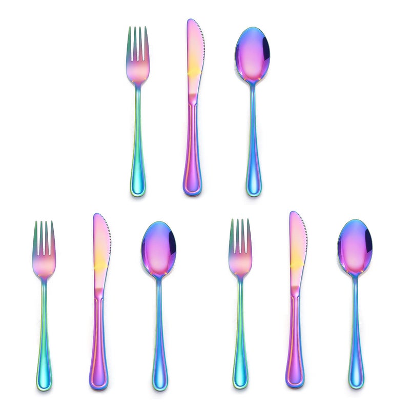 LIANYU 9-Piece Rainbow Kids Silverware Set, Stainless Steel Toddler Utensils Flatware Set, Child Cutlery Tableware for 3, Include knife Fork Spoon, Mirror Finished, Dishwasher Safe - Image 1