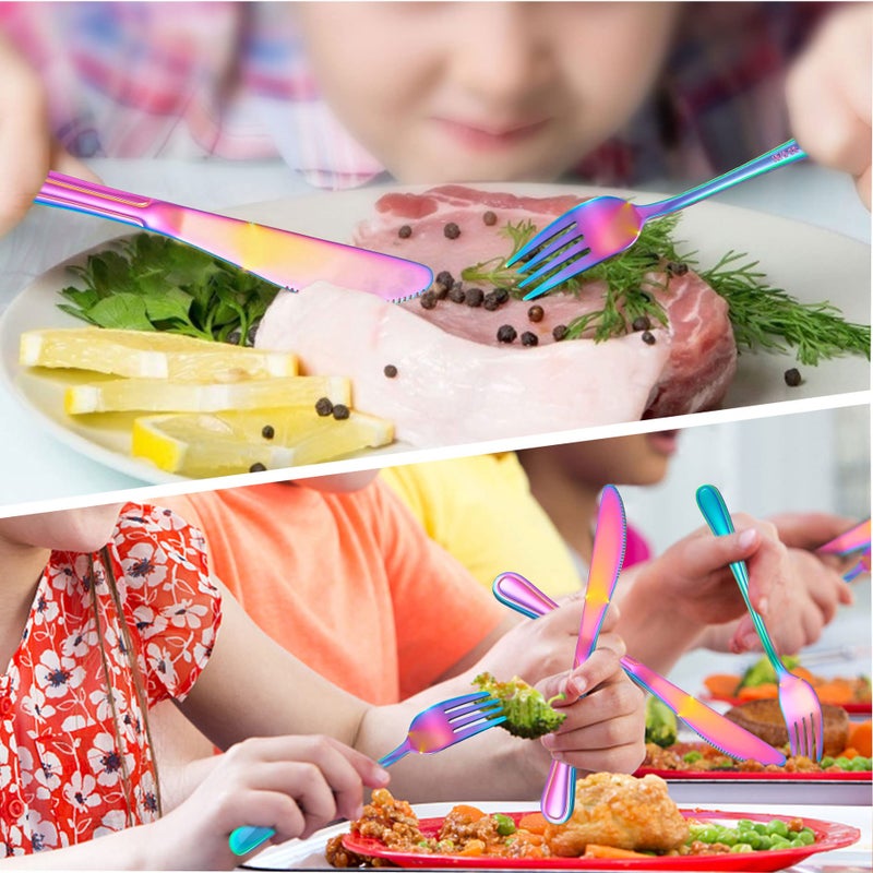 LIANYU 9-Piece Rainbow Kids Silverware Set, Stainless Steel Toddler Utensils Flatware Set, Child Cutlery Tableware for 3, Include knife Fork Spoon, Mirror Finished, Dishwasher Safe - Image 4