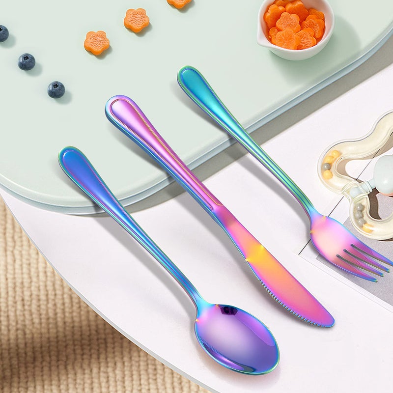 LIANYU 9-Piece Rainbow Kids Silverware Set, Stainless Steel Toddler Utensils Flatware Set, Child Cutlery Tableware for 3, Include knife Fork Spoon, Mirror Finished, Dishwasher Safe - Image 2