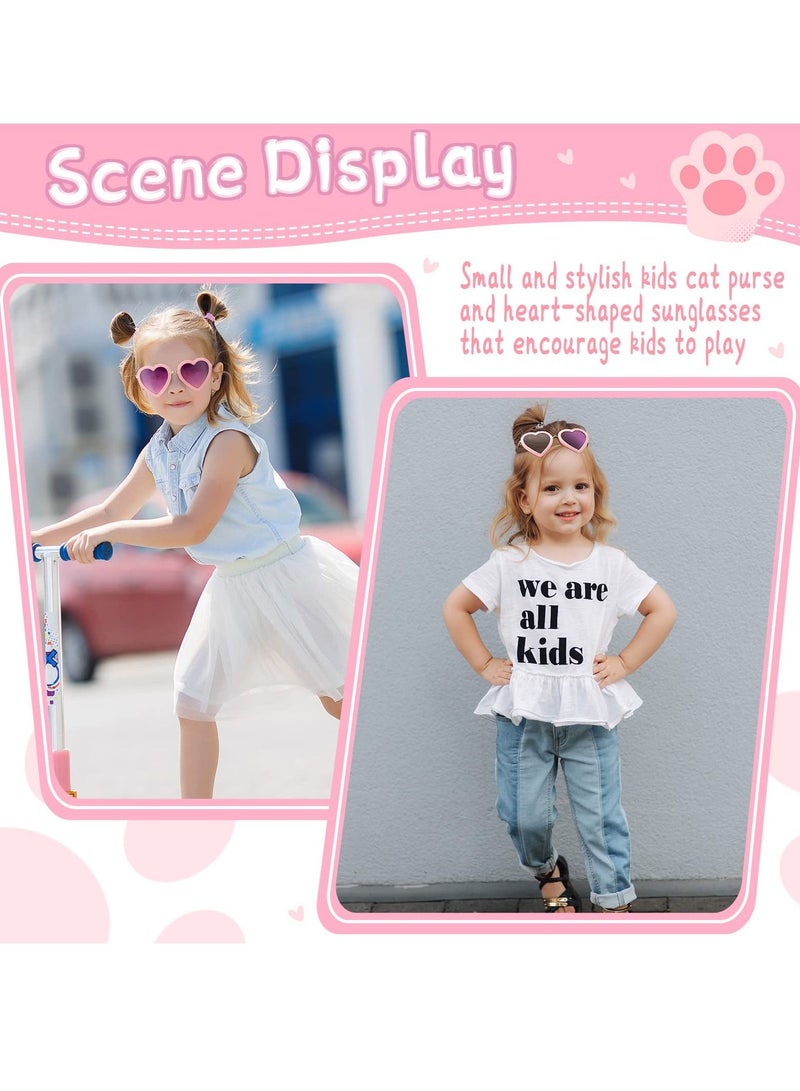 Y&D Princess Fashion Set, 3 Pcs Toddler Cute Cat Purse Heart Shaped Sunglasses with UV 400 Protection Crossbody Bag Glitter Small Wallet, Accessories for Girls (Pink)  - Image 5