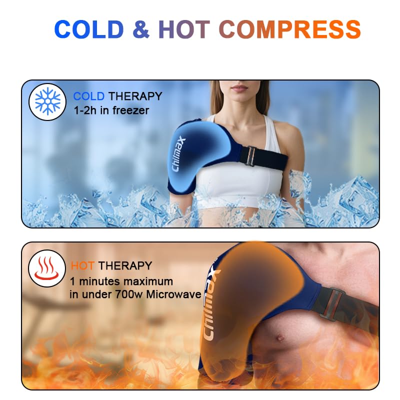 Chilmax Shoulder Ice Pack Rotator Cuff & Arm Cold Therapy Wrap,Reusable Hot and Cold Gel Brace Sleeve for Shoulder Injuries,Surgery Recovery,Pain Relief Best Gifts for Men & Women (Standard Blaue) - Image 4