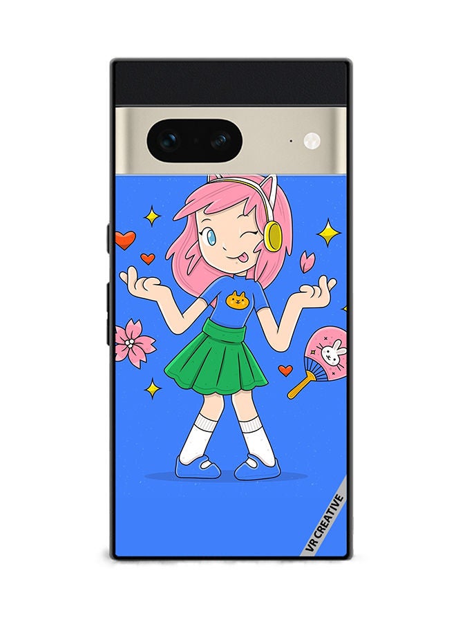 VR CREATIVE Protective Case Cover For Google Pixel 7 Hand Drawn Otaku Vector Design Multicolour - Image 1