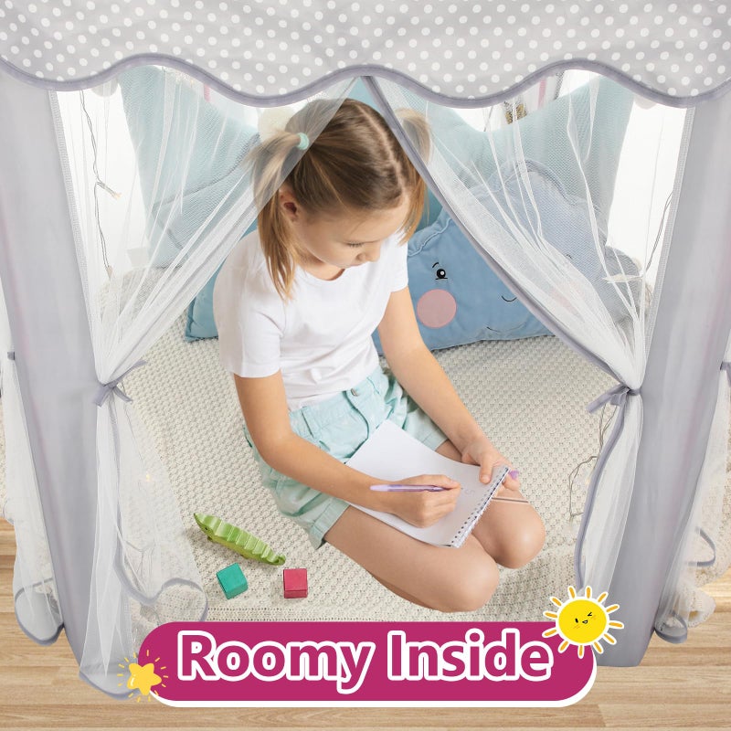 Monobeach Princess Tent Girls Large Playhouse Kids Castle Play Tent with Star Lights Gift Toy for Children Indoor and Outdoor Games, 55'' x 53'' (DxH) (Grey) - Image 5