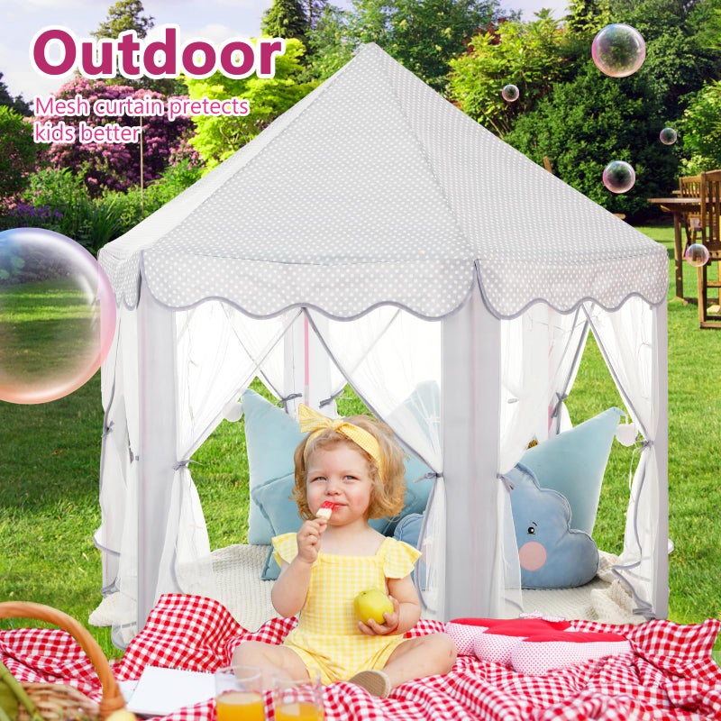 Monobeach Princess Tent Girls Large Playhouse Kids Castle Play Tent with Star Lights Gift Toy for Children Indoor and Outdoor Games, 55'' x 53'' (DxH) (Grey) - Image 4