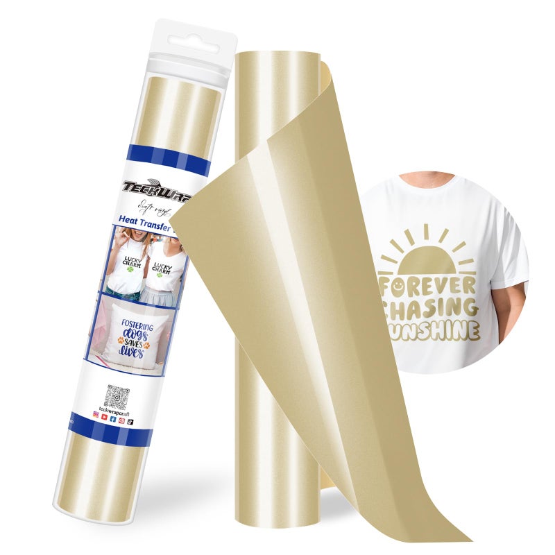 TECKWRAP Heat Transfer Vinyl Champagne Gold Iron on Vinyl for All Cutter Machine 12 x 10ft HTV Vinyl for Shirts Easy to Cut Weed