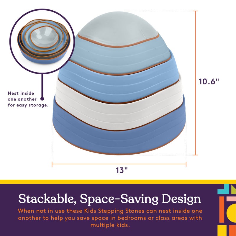 Special Supplies Stepping Stones for Kids, 5 Balance Indoor and Outdoor Blocks Promote Coordination, Balance, Strength, Child Safe Rubber, Non-Slip Edging, Stackable (Ocean) - Image 5