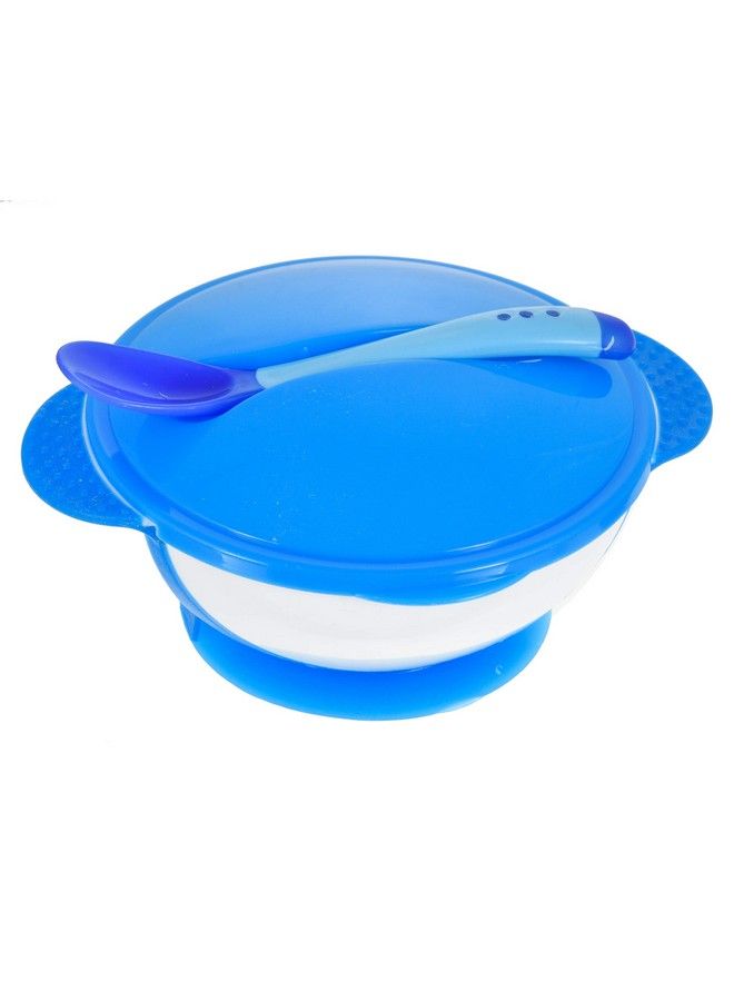 Mummamia Baby Spill Proof Suction Bowl With Snap In Temperature Sensitive Spoon (350Ml) (Blue) - Image 1