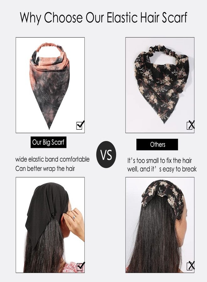 Vercret 6 Pack Hair Scarf Headband for Women - Elastic Hair Kerchief Boho Large Triangle Bandana Head Scarf with Clips Non Slip Tie Dye Headbands Scarves for Girls - Image 2