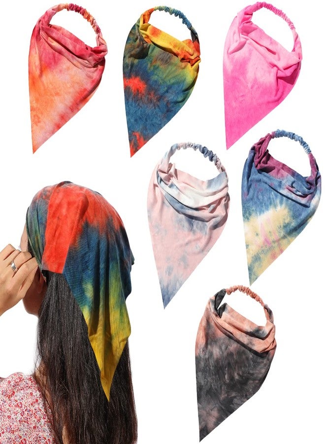 Vercret 6 Pack Hair Scarf Headband for Women - Elastic Hair Kerchief Boho Large Triangle Bandana Head Scarf with Clips Non Slip Tie Dye Headbands Scarves for Girls - Image 1