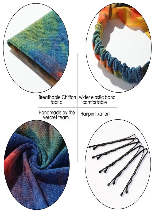 Vercret 6 Pack Hair Scarf Headband for Women - Elastic Hair Kerchief Boho Large Triangle Bandana Head Scarf with Clips Non Slip Tie Dye Headbands Scarves for Girls - Image 3