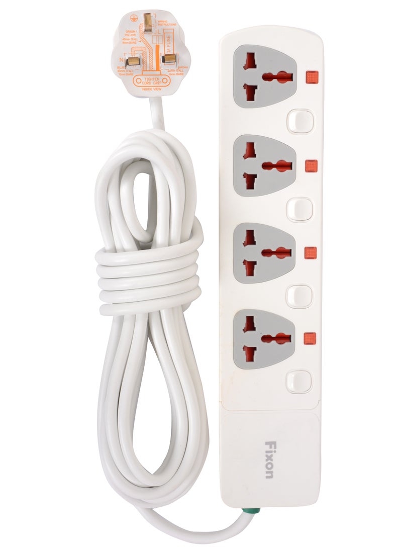 Fixon Fixon 4 Way 13A Electrical Extension Socket | 6 Meter Long Cable | Each Socket with Switch and LED Indicator | Child Safe Shutter  - Image 2