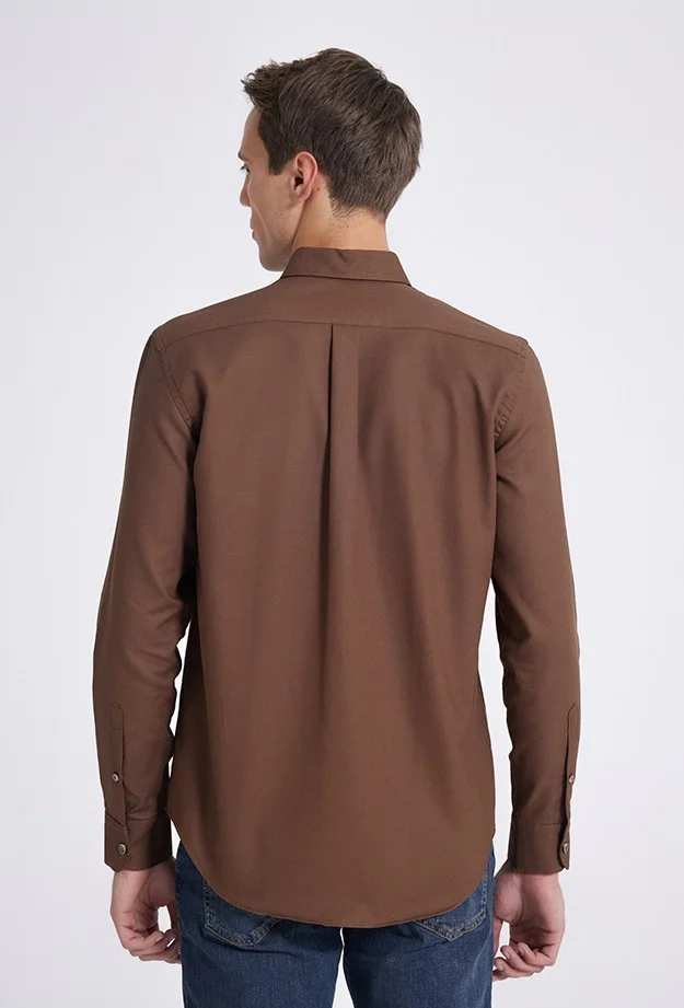 دي أس دامات Regular Fit Brown Dobby Shirt 9HC02HD35259M