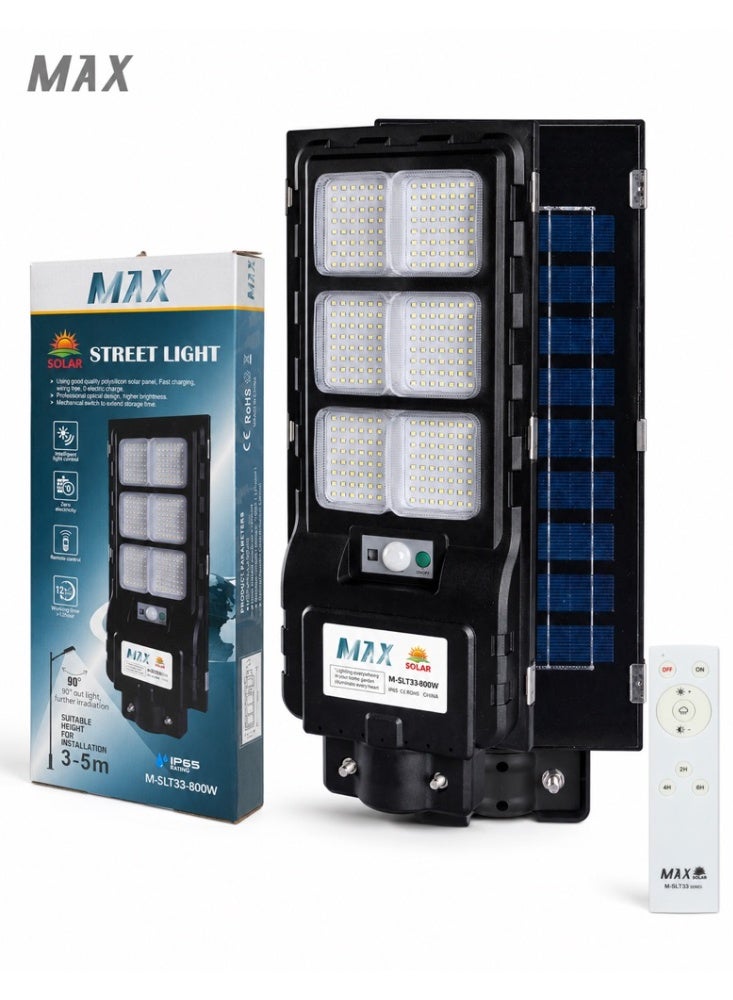 Max 800W Solar LED Street Light 202×500mm Bright White 6500K | Remote & Sensor Control | IP65 Waterproof Outdoor Wall-Mounted Solar Lamp | For Yard, Garden, Driveway Security | Long-Lasting >12H Dusk-to-Dawn Lighting - Image 1