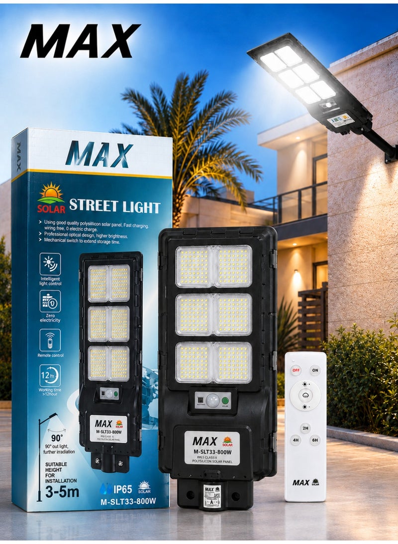 MAX Solar LED Street Light 800W, 6500K Bright White, IP65 Waterproof, Remote Control, Dusk to Dawn Sensor, No Wiring, Outdoor Solar Street Lamp for Villa, Garden, Driveway, Parking Lot & Yard - Image 1
