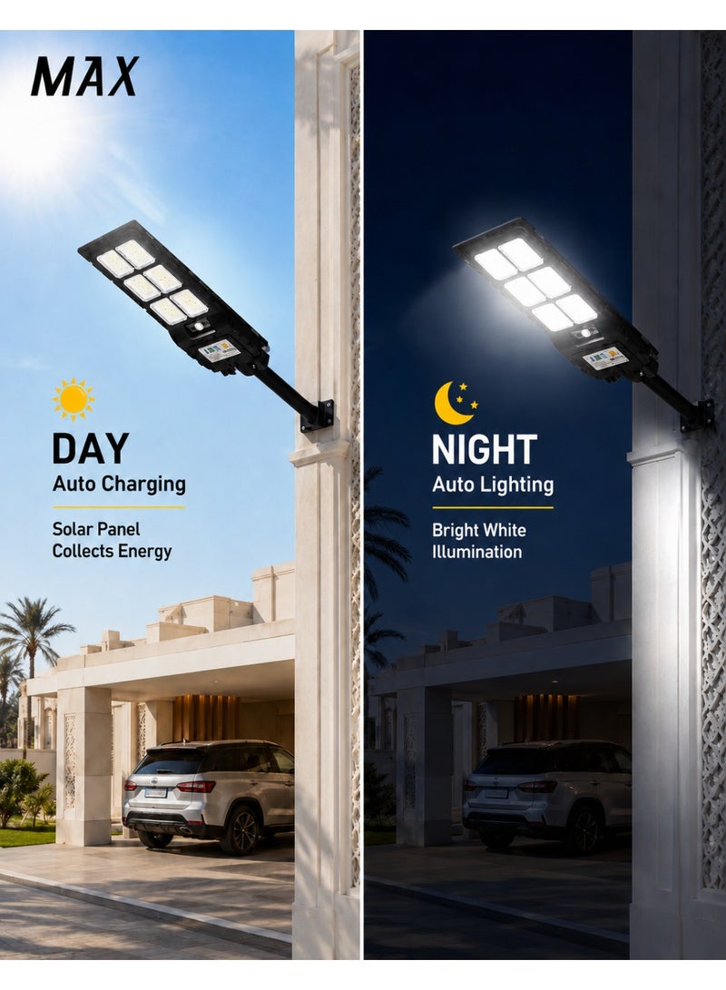 MAX Solar LED Street Light 800W, 6500K Bright White, IP65 Waterproof, Remote Control, Dusk to Dawn Sensor, No Wiring, Outdoor Solar Street Lamp for Villa, Garden, Driveway, Parking Lot & Yard - Image 2