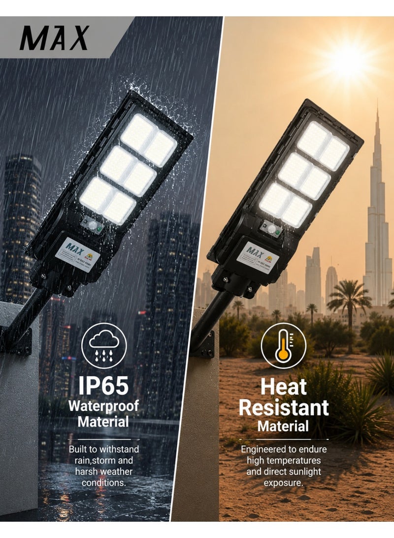 MAX Solar LED Street Light 800W, 6500K Bright White, IP65 Waterproof, Remote Control, Dusk to Dawn Sensor, No Wiring, Outdoor Solar Street Lamp for Villa, Garden, Driveway, Parking Lot & Yard - Image 3