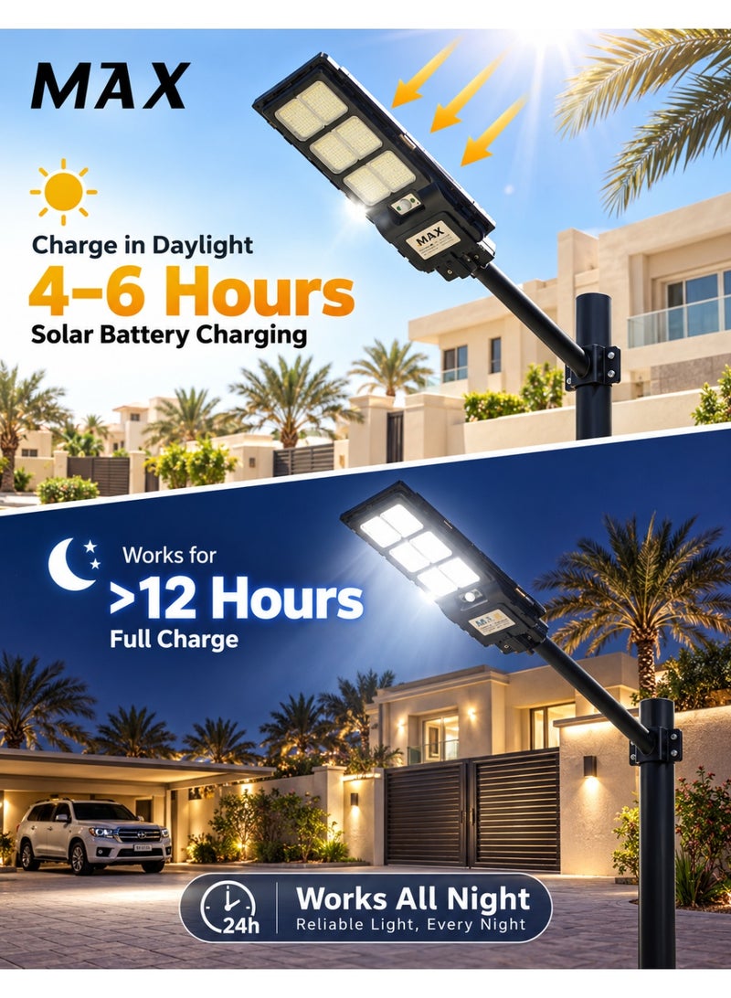 MAX Solar LED Street Light 800W, 6500K Bright White, IP65 Waterproof, Remote Control, Dusk to Dawn Sensor, No Wiring, Outdoor Solar Street Lamp for Villa, Garden, Driveway, Parking Lot & Yard - Image 5