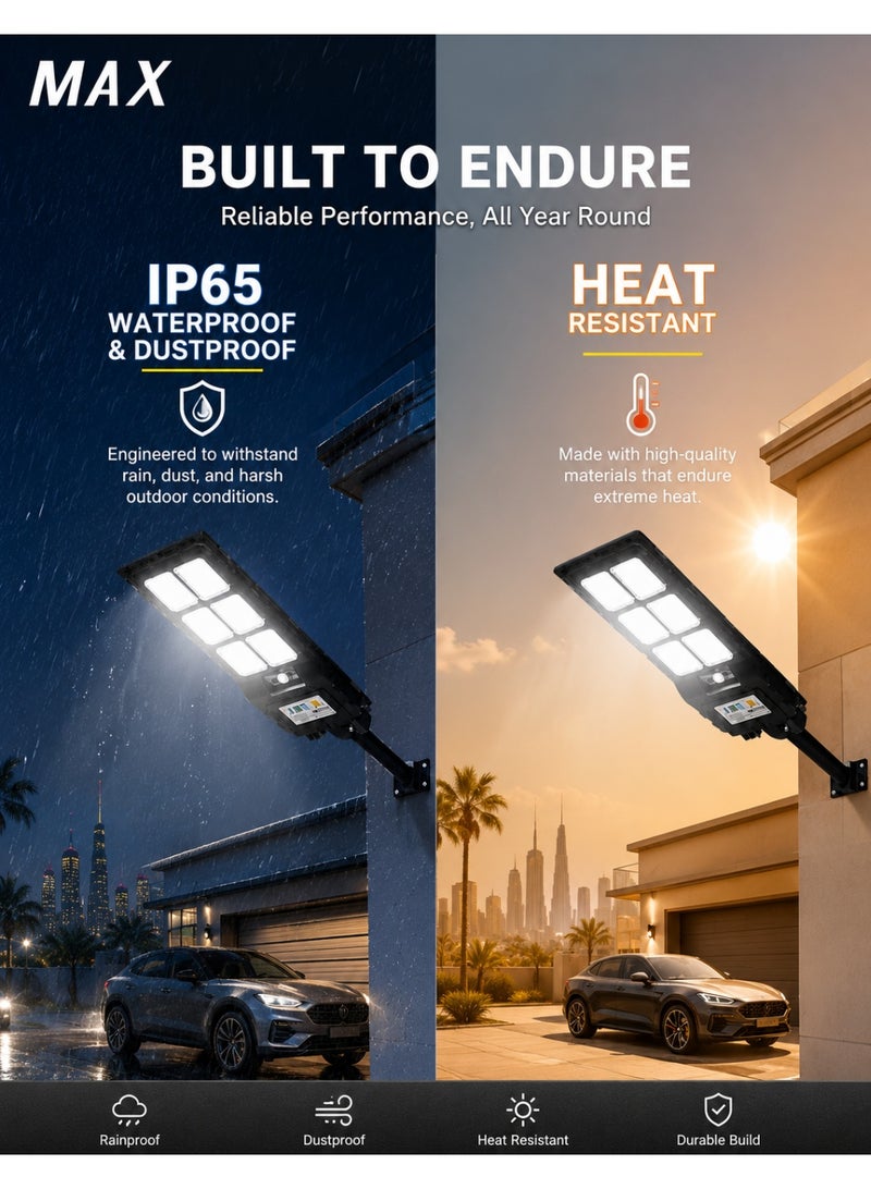 MAX Solar LED Street Light 800W, 6500K Bright White, IP65 Waterproof, Remote Control, Dusk to Dawn Sensor, No Wiring, Outdoor Solar Street Lamp for Villa, Garden, Driveway, Parking Lot & Yard - Image 3