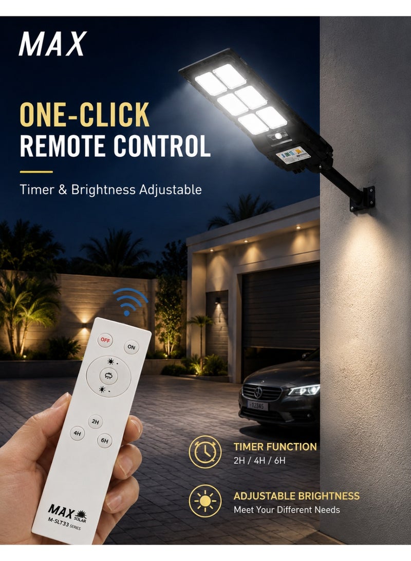 MAX Solar LED Street Light 800W, 6500K Bright White, IP65 Waterproof, Remote Control, Dusk to Dawn Sensor, No Wiring, Outdoor Solar Street Lamp for Villa, Garden, Driveway, Parking Lot & Yard - Image 4