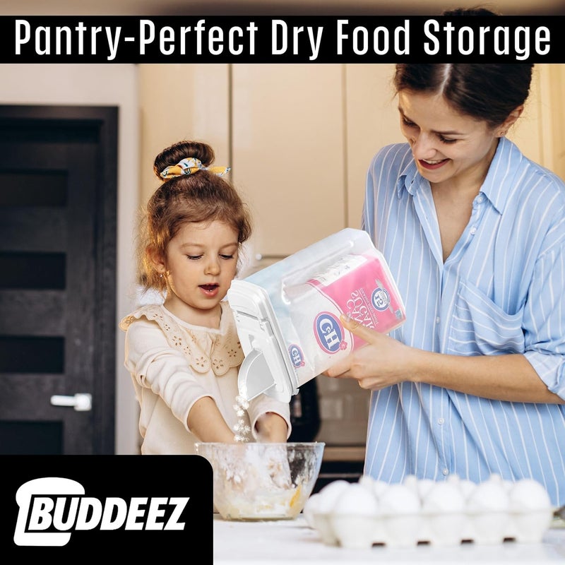 Buddeez Large Food Storage Container - 3.75 Quart Sugar Buddy, All Purpose Clear Kitchen Organization and Storage - Sugar, Flour, Cereal, Rice Dispenser, EZ Pour Spout & Easy Grip Handle (White Lid) - Image 4