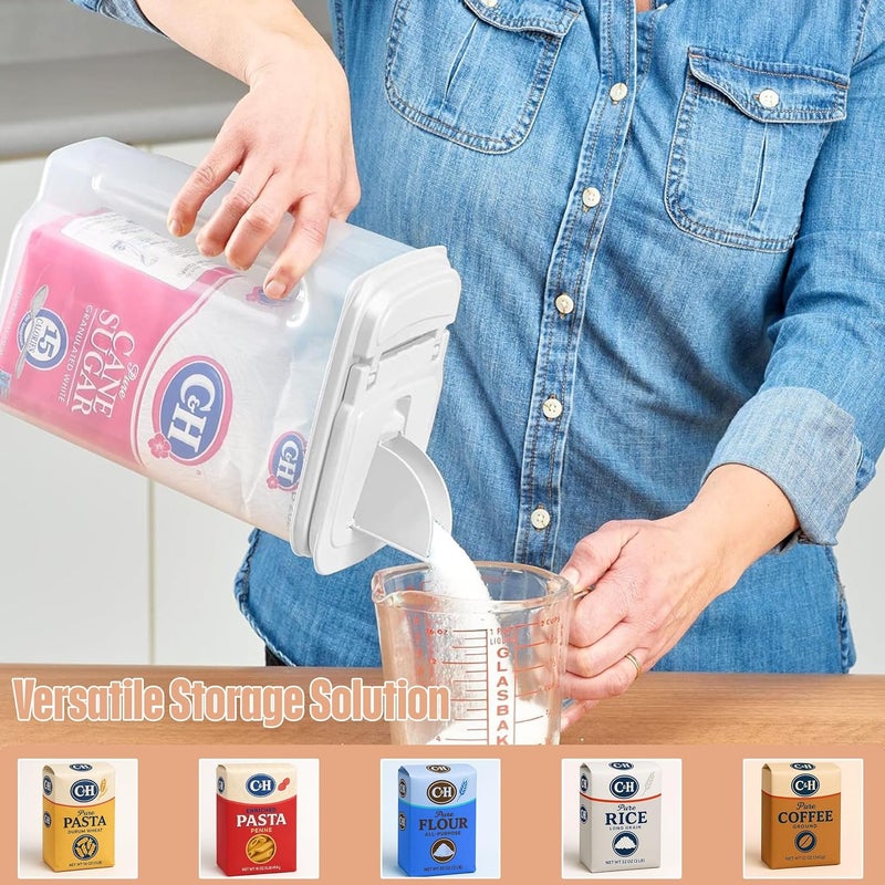 Buddeez Large Food Storage Container - 3.75 Quart Sugar Buddy, All Purpose Clear Kitchen Organization and Storage - Sugar, Flour, Cereal, Rice Dispenser, EZ Pour Spout & Easy Grip Handle (White Lid) - Image 3