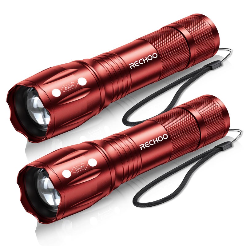 RECHOO LED Flashlight 2 Pack Red, Tactical Flashlights High Lumens with 3 Modes, Pocket Small Flash Light, Waterproof Zoomable Flashlights for Home Emergency, Camping Essentials (Battery Included) - Image 1