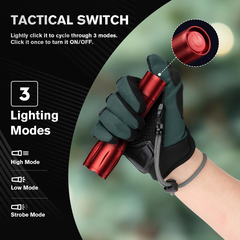 RECHOO LED Flashlight 2 Pack Red, Tactical Flashlights High Lumens with 3 Modes, Pocket Small Flash Light, Waterproof Zoomable Flashlights for Home Emergency, Camping Essentials (Battery Included) - Image 5
