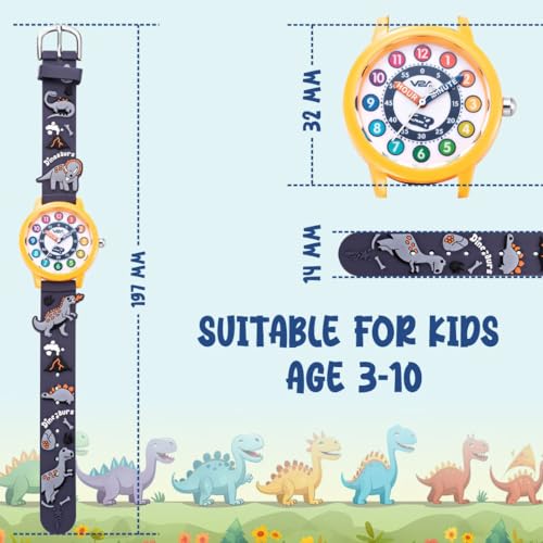V2A Analog Kids Wrist watch for Boys – Cool 3D Animal Dinosaurs Theme, Multicolor Soft Silicone Strap, 30M Waterproof, Quartz Movement, Fun Time Learning, Birthday Return Gift for Ages 3-10 years (Grey) - Image 3