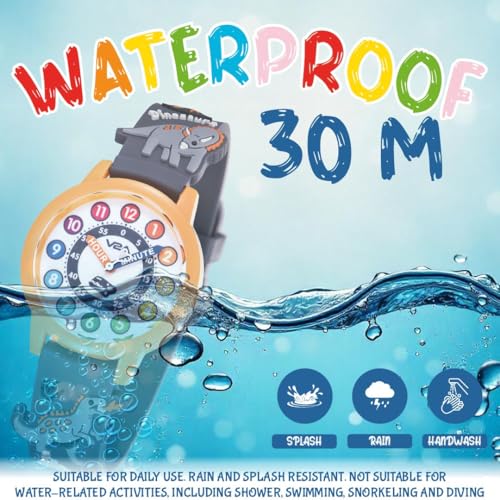 V2A Analog Kids Wrist watch for Boys – Cool 3D Animal Dinosaurs Theme, Multicolor Soft Silicone Strap, 30M Waterproof, Quartz Movement, Fun Time Learning, Birthday Return Gift for Ages 3-10 years (Grey) - Image 4