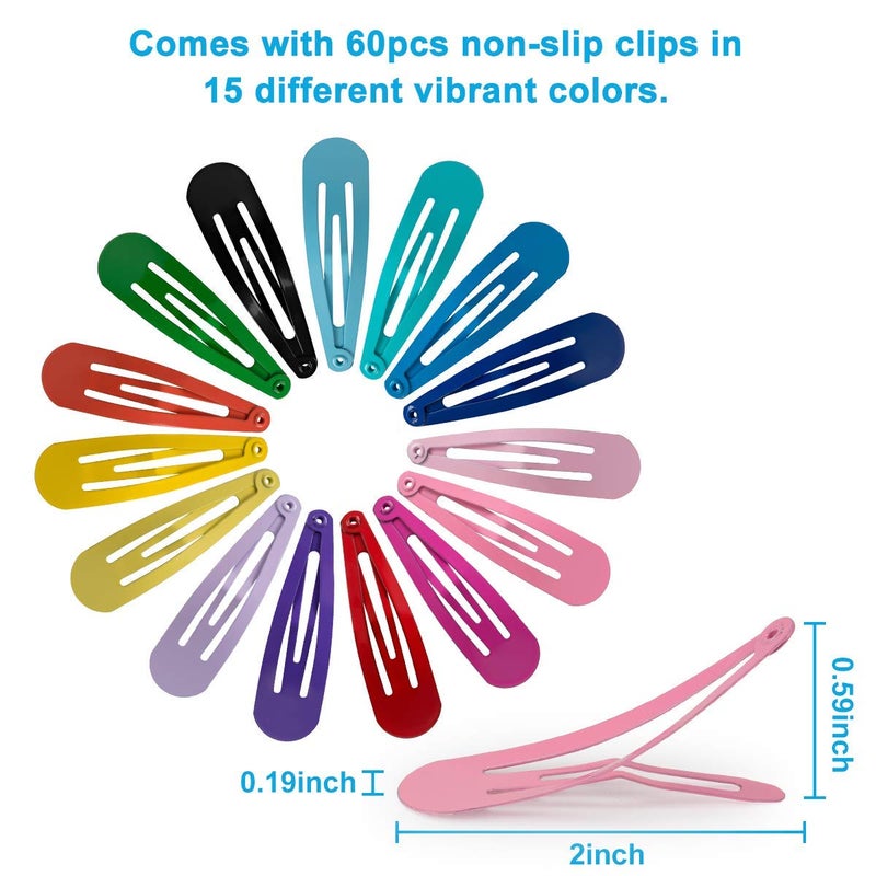 BetyBedy 60 Pcs Hair Barrettes, Non-Slip Hair Clips, 2 Inch Metal Hairpins Accessories for Toddlers, Girls, Kids, Teens, Women (15 Assorted Colors) - Image 4