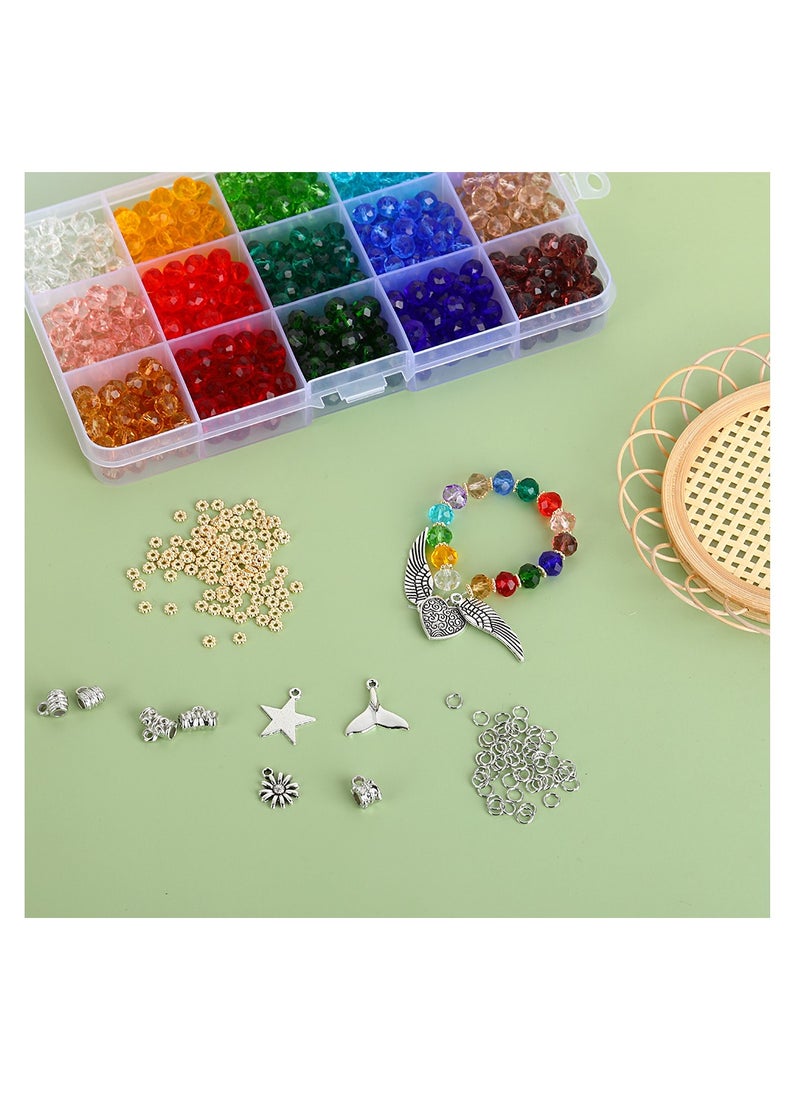 إيسن خرز زجاجي كريستالي ، فواصل وسحر لمجموعة صنع مجوهرات سوار DIY مع دليل - 1368+ قطعة  - Image 2