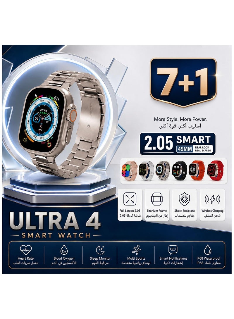 ساعة ذكية ULTRA4 7+1لحساب السعرات الحرارية و استقبال الرسائل و المكالمات  و تدعم اللغة العربية 49مم - Image 1