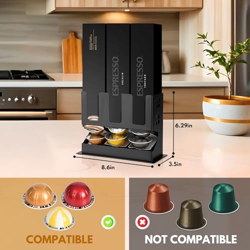 RECAPS Coffee Pod Storage Holder Compatible with Nespresso Vertuoline Vertuo(3 Box Sleeve Holder), Countertop Organizer Stand with Non-Slip Steel Base, Pod Dispenser,Dispenses 3 Coffee Flavors (30 Vertuo Capsules) - Image 2