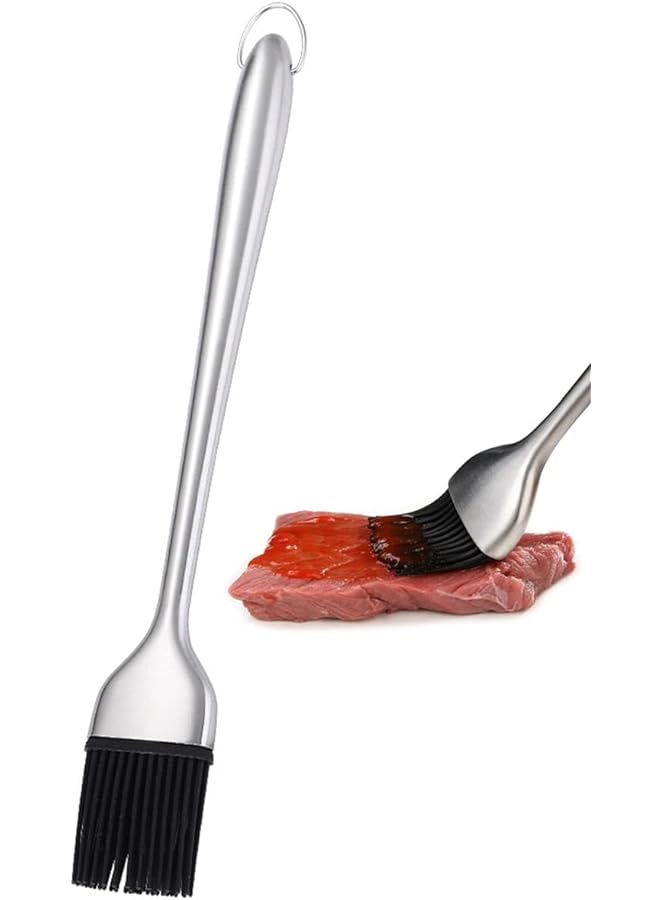 إي سي في في فرشاة دهن بمقبض طويل من الفولاذ المقاوم للصدأ متعددة الأغراض مع شعيرات سيليكون وصلصة زيت الشواء وفرشاة الزبدة وفرشاة المعجنات لطهي المطبخ - Image 1