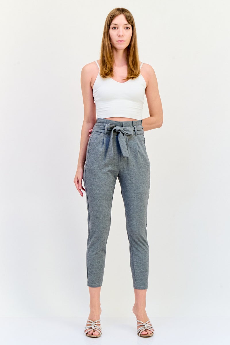 VERO MODA سروال نسائي بقصة عادية مستقيمة بطول 30 إنش مع حزام، رمادي - Image 3