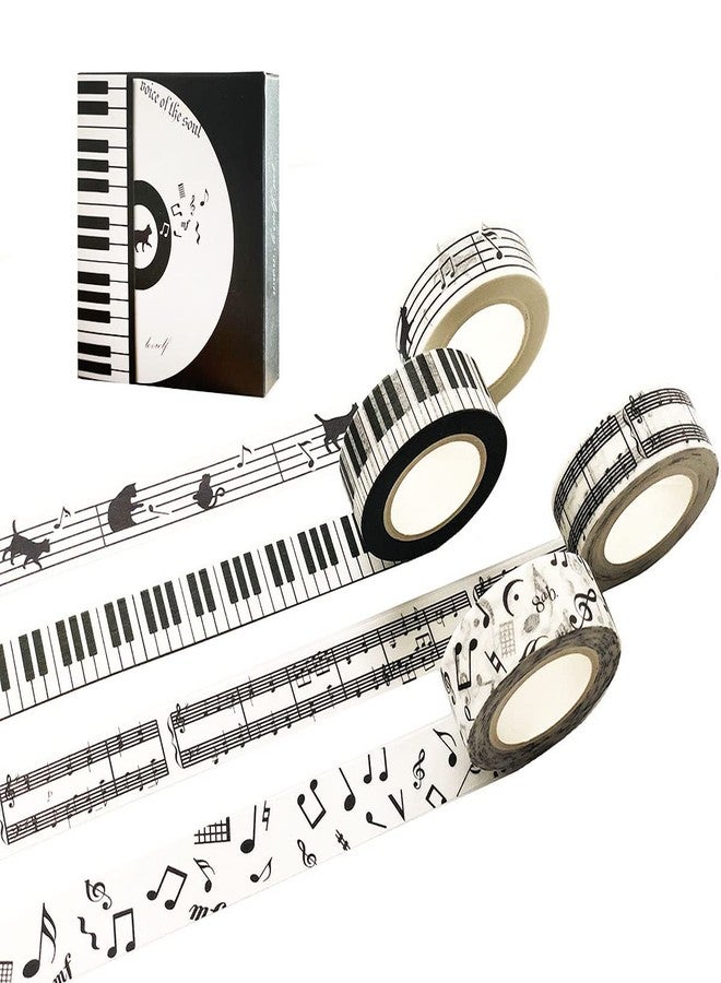 lovielf Black and White Piano Note Melody Keyboard Cat Staff Stave Score Music washi Tape Set of 4 Rolls - Decorative DIY Japanese Masking Scrapbook Notebook Planner | Length: 10m (10.93 Yards) - Image 1