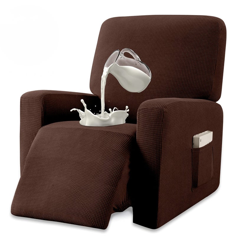 Granbest Premium Water Repellent Recliner Chair Cover High Stretch Jacquard Fabric Recliner Slipcover with Pockets Recliner Chocolate