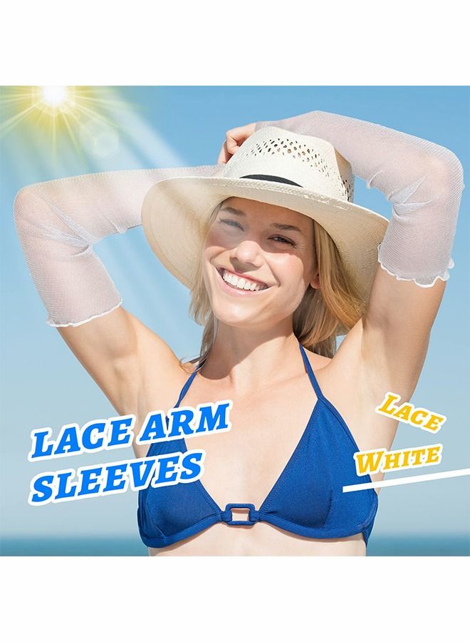 GROIC 1 Pairs Women's Long Ultra-thin Lace Gloves Sun UV Protection, Cooling Mesh Tulle Sunscreen Sleeves Fingerless Arms Gloves for Indoor Outdoor - White 50cm  - Image 4