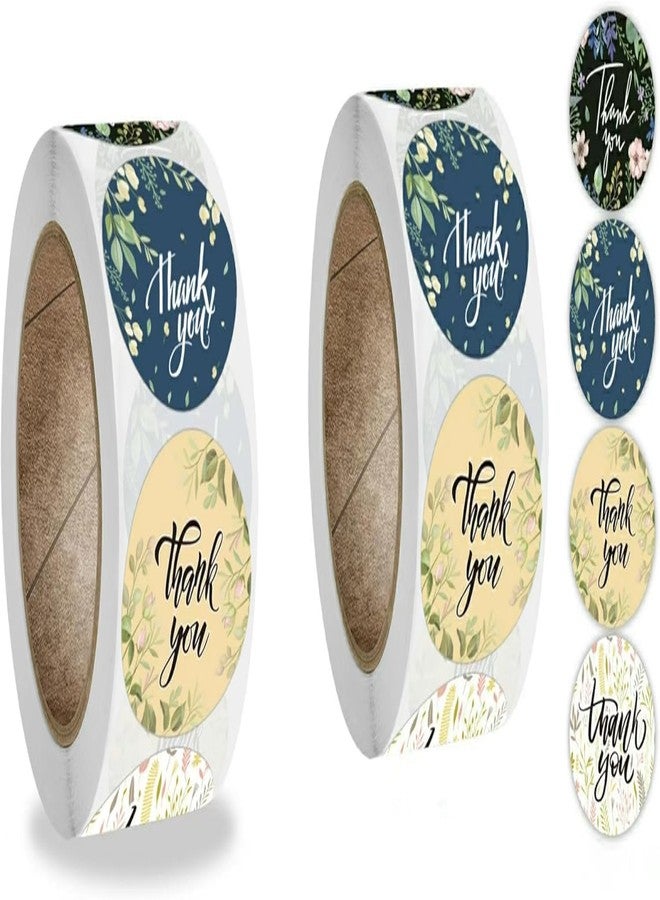 Slipps 1000 Pcs Round Thank You Stickers 4 Color Floral Design Stickers Roll Waterproof Envelope Graduation Business Birthdays Weddings Giveaways Party Decoration (2 Rolls) - Image 1