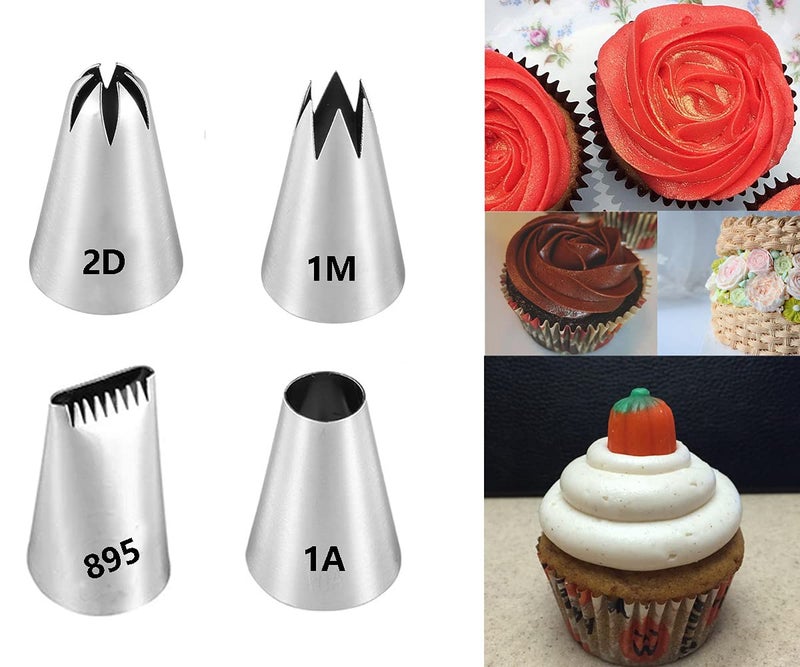 Large Piping Tips SetIcing Tips with 1M Open Star Decorating Tip2D Drop Flower Frosting Tip1A Round Pastry Tip and 895 Basketweave Piping Tip for Cake Cupcake Decorating4 Pcs