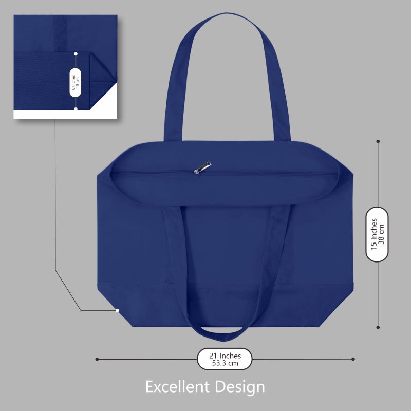 TOPDesign 1-Pack Canvas Tote Bag with an External Pocket, Reusable Grocery Shopping Bag, Top Zipper Closure, Daily Essentials (Blue) - Image 5