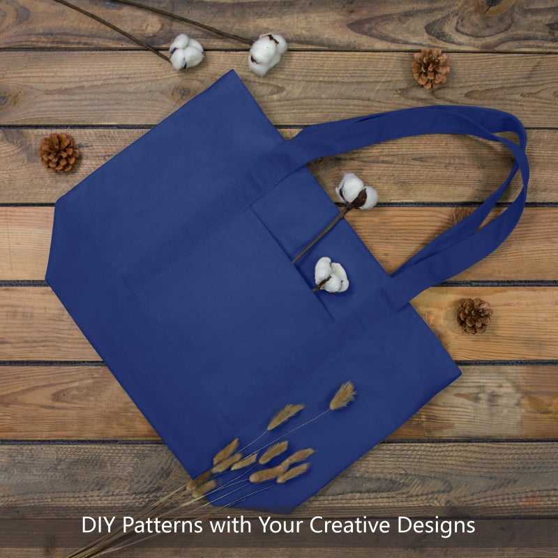 TOPDesign 1-Pack Canvas Tote Bag with an External Pocket, Reusable Grocery Shopping Bag, Top Zipper Closure, Daily Essentials (Blue) - Image 3