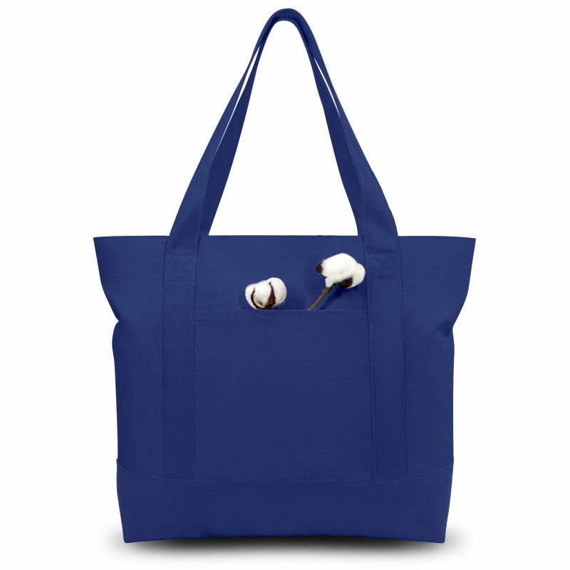 TOPDesign 1-Pack Canvas Tote Bag with an External Pocket, Reusable Grocery Shopping Bag, Top Zipper Closure, Daily Essentials (Blue) - Image 1