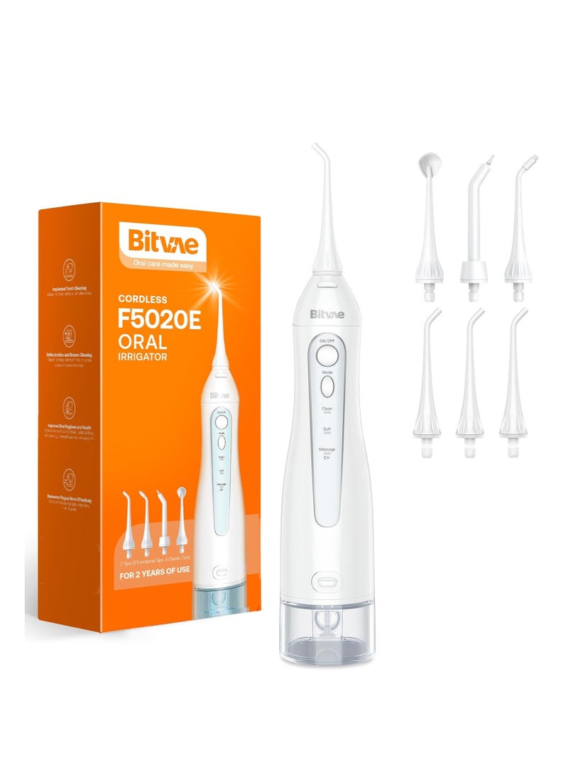 Bitvae Rechargeable Water Flosser for Teeth Cleaning, White – Cordless Oral Irrigator with 5 Flossing Modes (Soft, Normal, Pulse, Point, DIY), 6 Replaceable Jet Tips, 300ml Large Water Tank, Powerful Plaque Remover for Braces, Implants, Gum Health, Travel-Friendly USB Portable Dental Flosser for Deep Cleaning & Fresh Breath - Image 1