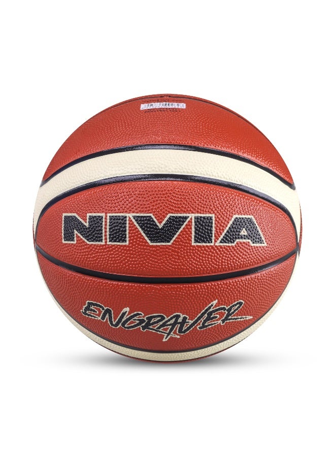 NIVIA Engraver Basketball, As per BFI Standard, 14 Panels, Molded Soft Rubber Cover, Butyl Threadwounded Bladder, Made for Tournaments, To Play on All Indoor & Outdoor Surfaces (Size - 7, Multicolor) - Image 1