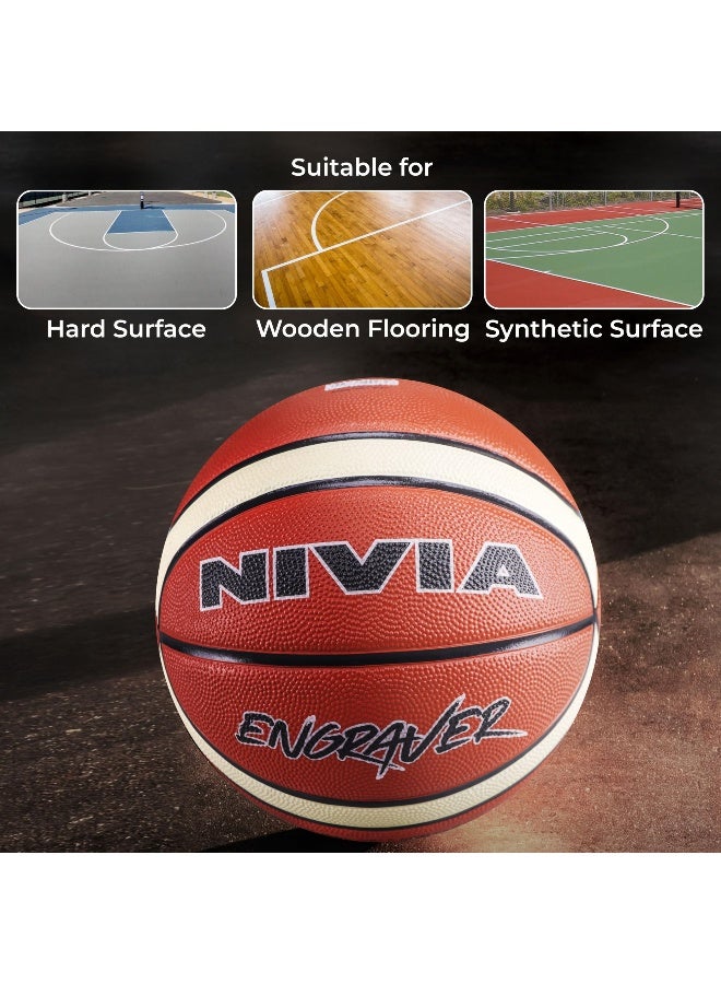 NIVIA Engraver Basketball, As per BFI Standard, 14 Panels, Molded Soft Rubber Cover, Butyl Threadwounded Bladder, Made for Tournaments, To Play on All Indoor & Outdoor Surfaces (Size - 7, Multicolor) - Image 5