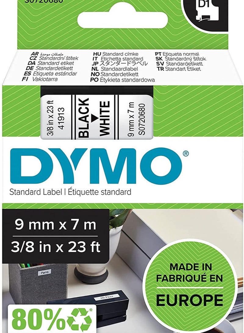 Dymo Tape 9Mmx7M White D1 Standard Labelling Tape 9Mm X 7M Black On White - Image 1