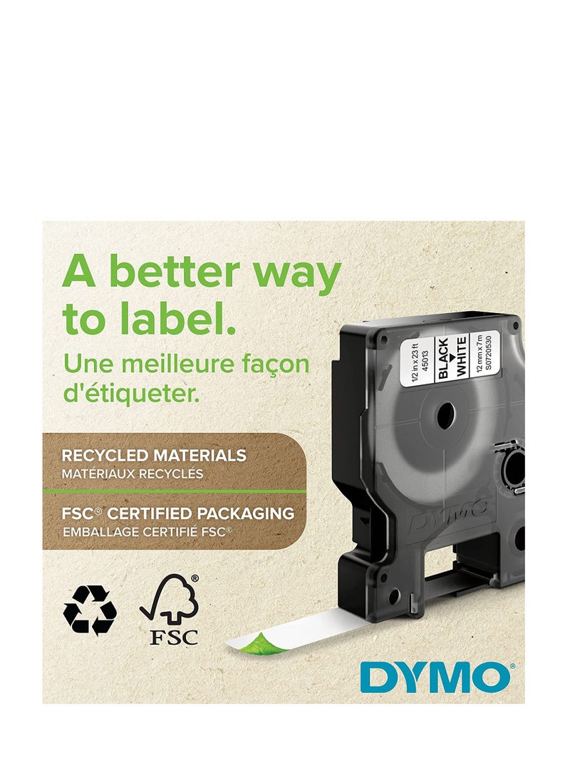 Dymo Tape 9Mmx7M White D1 Standard Labelling Tape 9Mm X 7M Black On White - Image 2