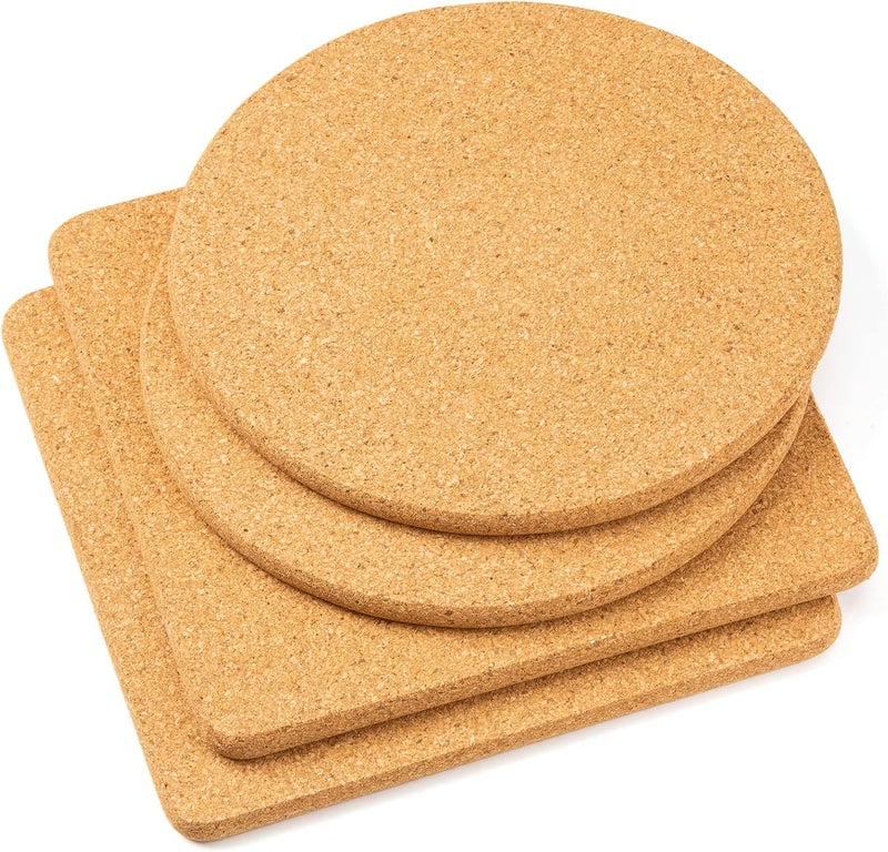Cazzon Cork Trivets for Hot Dishes, Pots and Pans, Pot Holders for Kitchen, 8 Inches 4 Pack Hot Pads, Thick Heat Resistant Mats Protect Countertop, Coaster Trivet Home Essentials, Rustic Farmhouse Decor - Image 1
