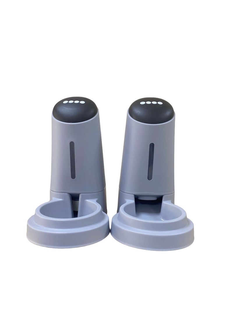 HAPPY PUSS Pet water dispenser and feeder.  Feed gravity type, pack of 2; Self-Dispensing gravity pet drinker and feeder. For cats and dogs. Grey color. - Image 2